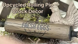 Beautiful Rustic Styled Crock w/ Upcycled Rolling Pins Upcycled 3 Ways