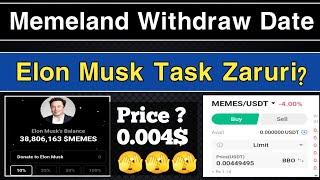 Memeland Today Withdrawal Update | Memeland Elon Musk Task | Memeland New Update