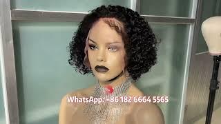 100% human hair lace front wig 8" 180% density curly wig -$90