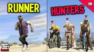 ON FOOT CROSS MAP ManHunt vs 4 HUNTERS | GTA Online