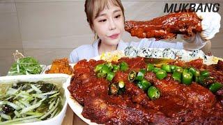 SUB) 매운 우대갈비찜 시원한 오이냉국 주먹밥 먹방 HOT PEPPERS SPICY GIANT GALBIJJIM BEEF RIBS REAL SOUND ASMR MUKBANG