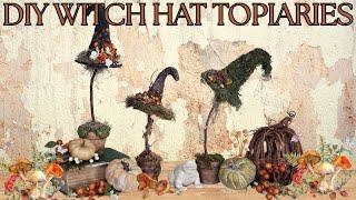 DIY COTTAGE CORE WITCH HAT TOPIARIES - JUNE O WEEN COLLABORATION - COTTAGE CORE HALLOWEEN  DIY DECOR
