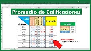 FORMULA para SACAR el PROMEDIO de CALIFICACIONES en Microsoft Excel