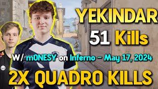 WTF 51KILLS By YEKINDAR w/ m0NESY on Inferno | 2x Quadro Kills | FACEIT CS2 RANKED | May 17, 2024