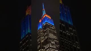 Empire State Building in Blue and Orange colour at night