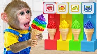 KiKi Monkey explore Yummy Rainbow Fruit Ice Cream Vending Machine with Baby Alien | KUDO ANIMAL KIKI