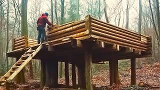 Man Builds 2-Story Lodge in the Forest | Start to Finish by @TheOffGridExperience