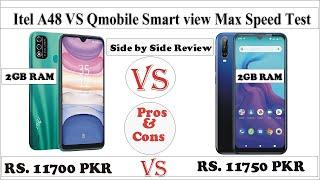 itel A48 vs q mobile smart view max speed test , Side by side Review , and Pros & Cons in Urdu