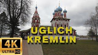 Walk around the city of Uglich in the Yaroslavl region, Russia. Uglich Kremlin. Walking tour 4k.