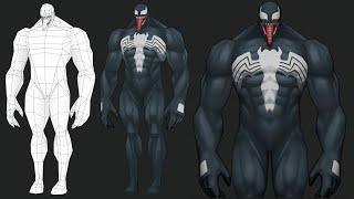 Low poly Venom texture painting in blender [time-lapse] PART 1