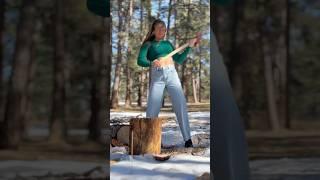One day it will NOT get stuck ‍️#axegirl #woodcutting #logsplitting #aspen #woodchoppinggirl