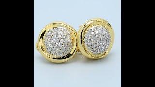 18k Yellow Gold Round Pave French Clip Stud Earrings