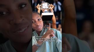 Coco Gauff shows us the size of the trophy that Roland-Garros winner takes home. #tennis