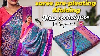 Saree pre-Pleating and BOX folding NEW TECHNIQUES FOR BEGINNERS  #trending #tutorial #silksaree