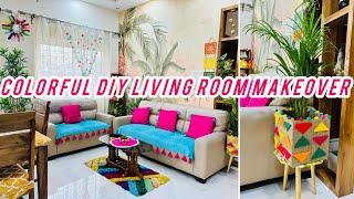 DIY Living Room Makeover bright and colorful