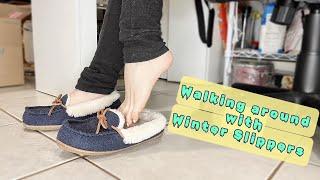 Walking around with winter slipper