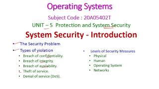 System Security-Introduction-Operating Systems-20A05402T-Unit-5-Protection and System Security