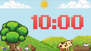 10 Minute Fun Pixel Farm Classroom Timer (No Music, Synth Bell Alarm at End)