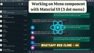 React - Working on Menu component with Material UI (3 dot menu) || Whatsapp Web Clone #04