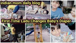 एकदम जंगल है आयुर्वेदिक ice cream||First Time Ladu Changes Baby's Diaper|Diaper Baby|Diaper Change