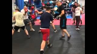 Footwork drills at Suffolk punch boxing club. Mixed ability class