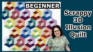  BEGINNER Scrappy 3D CUBE Quilt Tutorial