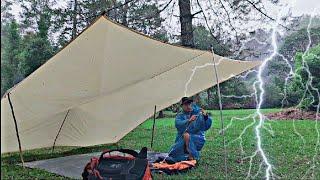 CAMPING IN HEAVY RAIN AND THUNDERSTORMS - RELAXING SOLO CAMPING IN HEAVY RAIN SOUND