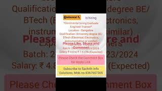 Continental Hiring Graduate Engineer Trainee #freshers #fresherjobs