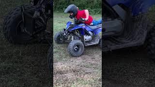 My son trying to do wheelies on his raptor 90.  #yamaha #yamaharaptor90 #wheelies #quad #fun #atv