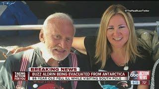 Buzz Aldrin being evacuated from Antarctica after falling ill