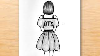 Easy BTS Drawing | BTS Girl Drawing | Pencil Sketch of BTS Army