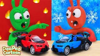 Pea Pea And The Red And Blue Car Toy Race | Pea Pea Cartoon | Toddler learning video