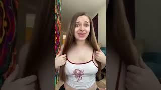 Hot Girl Show Big Nipples No bra challenge shorts tiktok nobra fly