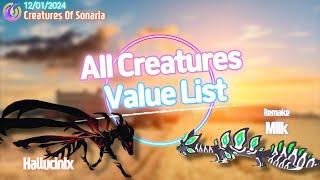 VALUE LIST [소나리아 가치표] 12/01/2024 December // Creatures Of Sonaria