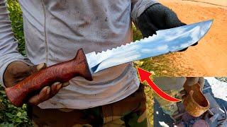 Knife Making - Amazing results! A skilled Cambodian Blacksmith made a big knife from rusty scrap