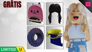 COMO GANHAR 4 ITENS GRÁTIS NO ROBLOX : 2 MOCHILAS + 1 CABELO + 1 CAPA.