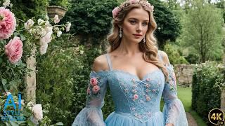 4K AI Art Lookbook Video of AI Girl ｜ Girl in a Medieval Garden Scene