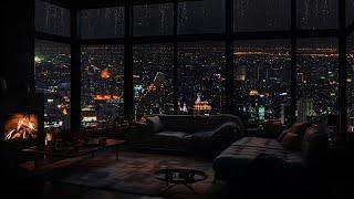 Dark Room Comfort: City Rain and Fireplace Sounds for Deep Relaxation ️