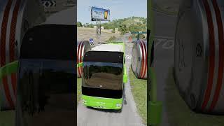 Mixed City Buses & Long School Bus vs Hydraulic Crash - BeamNG.drive #shorts