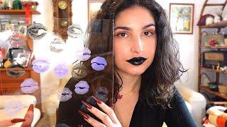 ASMR BLACK and PURPLE LIPSTICKS GLASS KISS (long nails tapping)