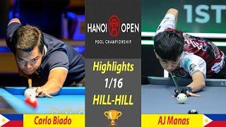 Highlights 1/16 |Carlo Biado vs AJ Manas| HANOI OPEN POOL CHAMPIONSHIP 2024