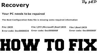 Boot configuration data file is missing windows 10 || Boot configuration data for your PC is missing