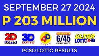 Lotto Result Today 9pm September 27 2024 | PCSO Complete