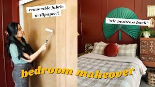 SMALL BEDROOM MAKEOVER! | apartment and renter-friendly fabric wallpaper + IKEA hack