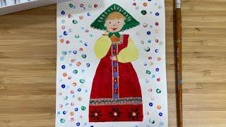 Простой рисунок для детей русский народный костюм • Easy painting Russian folk costume