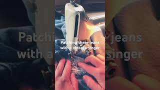 Patching jeans with a vintage singer #sewingmadeeasy #sewing #mending
