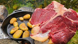 How to Prepare the JUICIEST T-BONE Steak | Relaxing ASMR in Nature