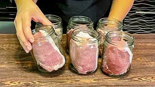 I put meat in a jar and get a delicious snack! This is how I cook meat and lard for the holiday!