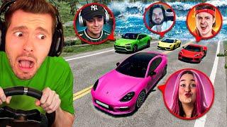 Fugindo da água com CARROS DE YOUTUBERS (Ep. 02) no BeamNG Drive!