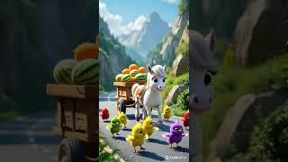 Dancing Chicks Follow a Pony Cart Full of Watermelons on a Mountain Road!  #shorts